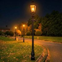 2.7m Black Dorchester Lamp Post & Lantern Set Illuminated at Night 2.7m Black Dorchester Lamp Post & Lantern Set Illuminated at Night