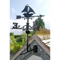 Cast Iron Sail Boat Weathervane Mounted on the Universal Bracket Vertically Cast Iron Sail Boat Weathervane Mounted on the Universal Bracket Vertically