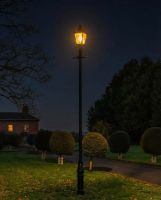 5.5m Black Victorian Lamp Post Set Illuminated at Night 