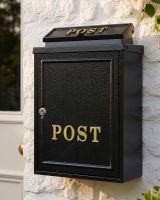 Black "Oxford" Wall Mounted Post Box with Gold Detail digital illustration