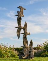 Black and Gold Flying Seagull Sculpture Digital Illustration