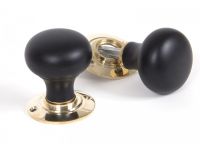 Black & Polished Brass Wooden Door Knobs
