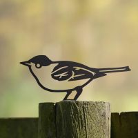 Black Blackcap Warbler Steel Fence Topper in Situ