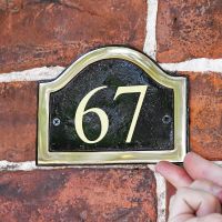 Arched Number Sign Finished in a Black & Brass with Gold Vinyl Numbers