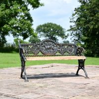 Aged Black Cast Iron & Wood "Dog" Garden Bench