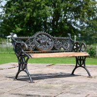 Cast Iron Aged Black Garden Bench with Dog Motif