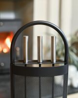 Close-Up of Three Fireside Tools on Black Contemporary Arched Three-Piece Companion Set Close-Up of Three Fireside Tools on Black Contemporary Arched Three-Piece Companion Set
