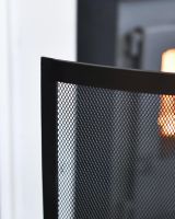 Close Up Of Black Contemporary Curved Single Panel Fire Guard Top Corner