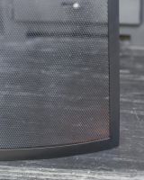 Close Up Of Black Contemporary Curved Single Panel Fire Guard Bottom Edge
