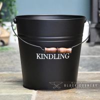 Contemporary Kindling Bucket Finished in Black With Wooden Carry Handle