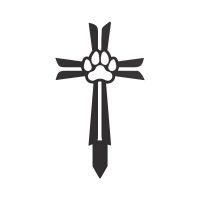 Close-Up of Contemporary Paw Print on Cross Grave Marker Ground Spike in Black Finish