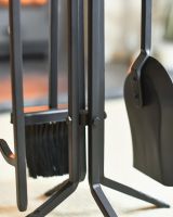 Close Up Of Black Contemporary "Quad Stand" Four Piece Companion Set Brush And Shovel