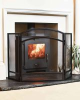 Black Curved Three Fold Fireguard in Situ Black Curved Three Fold Fireguard in Situ