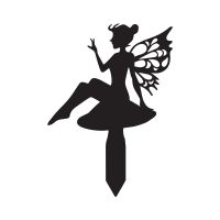 Flower Fairy Sitting on Toad Stool Silhouette in a Black Finish