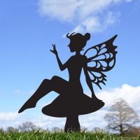 Flower Fairy Sitting on Toad Stool Silhouette in Situ