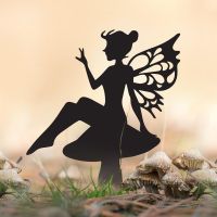 Flower Fairy Sitting on Toad Stool Silhouette in Use Outdoors