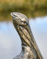 Close-up of the Face of the Brushed Gold Pelican Garden Sculpture