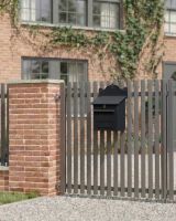 black_goldhay_post_box_personalisation installed on a gate