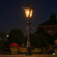 Digital representation of Black Gothic Miniature Lamp Post - 1.5m lit up at night
