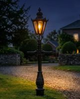 Black Hexagonal Miniature Lamp Post - 1.5m digital illustration at night