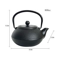 Black "Kyusu" Cast Iron Japanese Teapot with Handle Dimensions