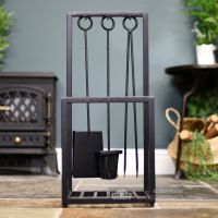 Black Modern Fireside Log Holder With Tools