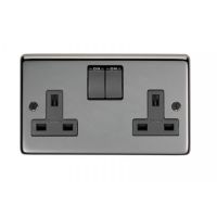 13 Amp Double Plug Socket with Switch Finished in a Black Nickel