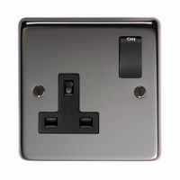 13 Amp Single Plug Socket with Switch Finished in a Black Nickel