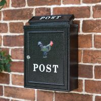 Black "Oxford" Rooster Wall Mounted Post Box with White Text