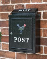 Situ Shot of Black "Oxford" Rooster Wall Mounted Post Box with White Text