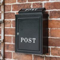 Black "Oxford" Wall Mounted Post Box with White Text
