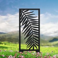 Black Palm Leaf Garden Screen By Pink Flowers