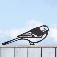 Black Pied Wagtail Steel Fence Topper in Situ