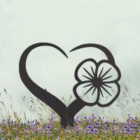 Black Poppy on Love Heart Grave Marker Ground Spike Black Poppy on Love Heart Grave Marker Ground Spike