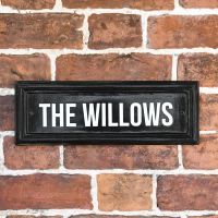 Black Rectangular House Name Sign with "The Willows" in Vinyl Lettering
