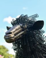 Close up of Black Sheep Bedspring Sculpture face Close up of Black Sheep Bedspring Sculpture face