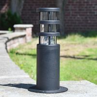 Black Stainless Steel Contemporary Pedestal Light in Situ on a Driveway