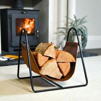 Black Steel & Brown Leather Log Holder