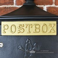 Black Suffolk Post or Parcel Box With Gold Letter Slot Black Suffolk Post or Parcel Box With Gold Letter Slot
