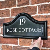 Black Traditional House Name Sign to Scale