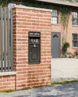 black_white_king_george_rex_post_box_front_1 installed on a new home black_white_king_george_rex_post_box_front_1 installed on a new home