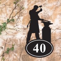 Blacksmith Iron House Number Sign in Situ on a Rustic Wall 