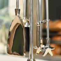 Close-up of the Tools on the "Blakeden Hall" Chrome & Wooden Companion Set