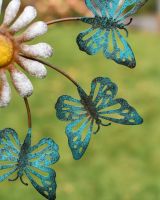 Blue Butterfly and Daisy Flower Garden Spinner Butterfly Detailing