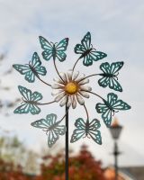 Blue Butterfly and Daisy Flower Garden Spinner Close Up