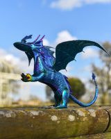 Blue Metal Baby Dragon Garden Sculpture 