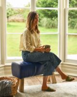 The "Cerulean" Blue Leather & Mango Wood Bench in Situ The "Cerulean" Blue Leather & Mango Wood Bench in Situ