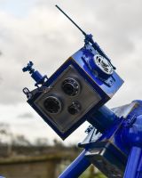 Close up of robot detail on scrap metal art sculpture