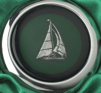 Close-up of the Boat Design on the Whiskey Flask