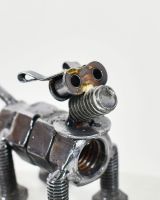 Close up of "Bolt" The Scrap Metal Dog head